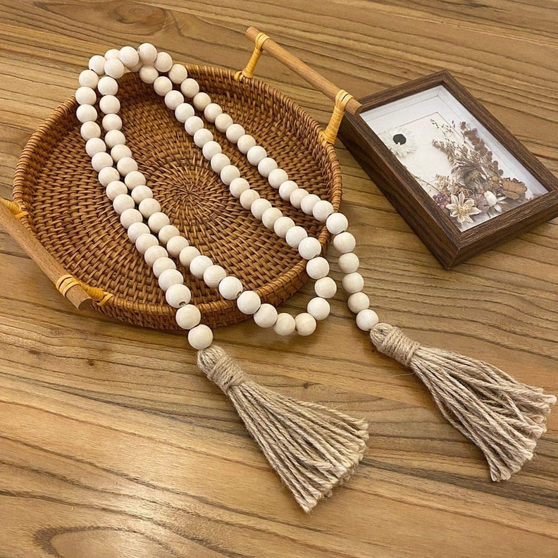 A Rustic Touch: Farmhouse Beads Wood Bead Garland with Tassels