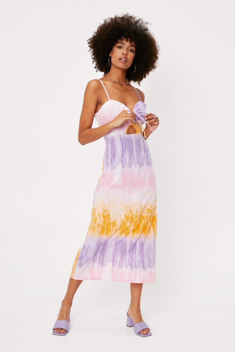 Nasty Gal Tie Front Tie Dye Print Midi Dress