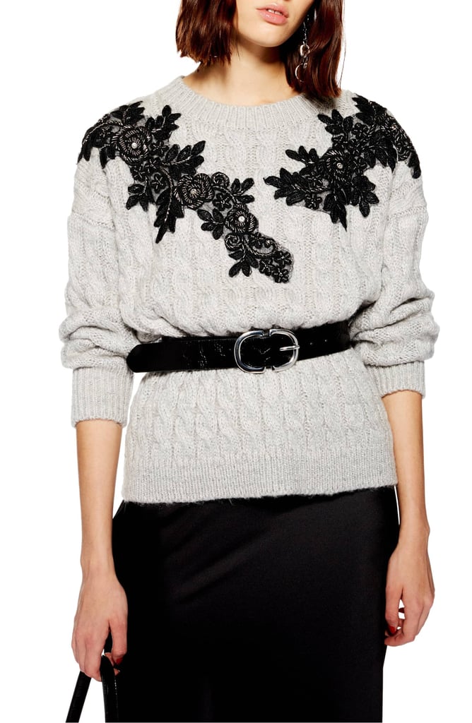 Topshop AppliquÃ© Cable Knit Sweater | Best Sweaters For Women 2018 | POPSUGAR Fashion Photo 2