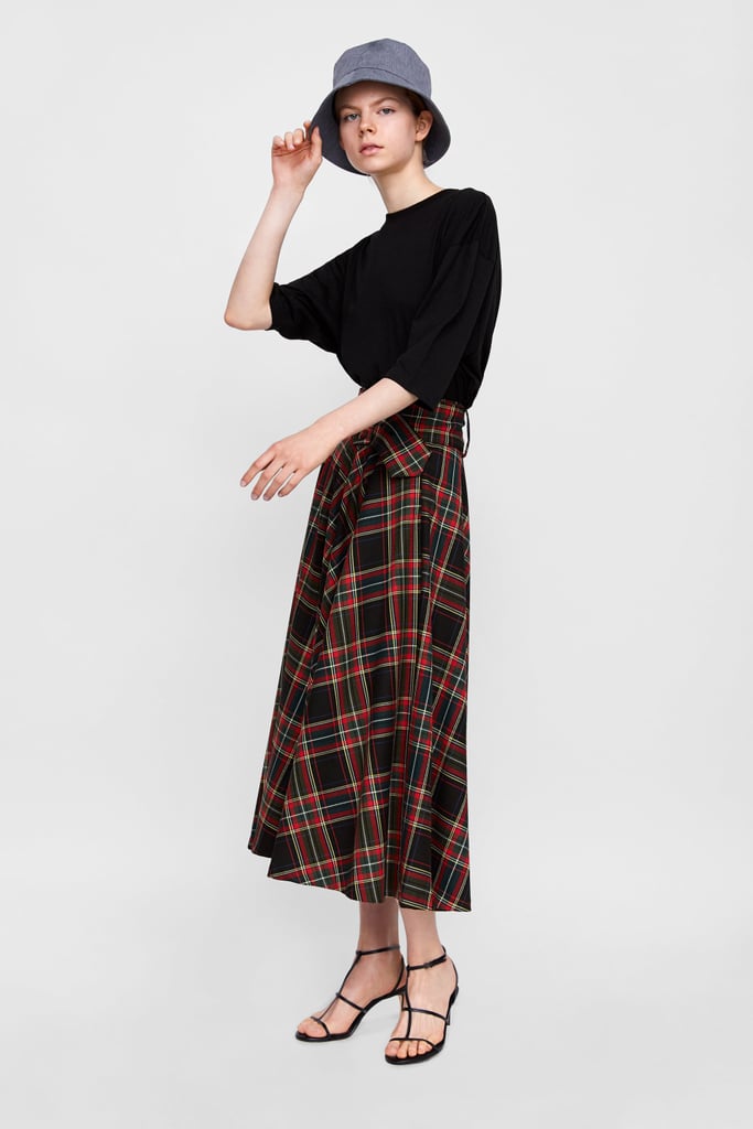 Zara Check Midi Skirt