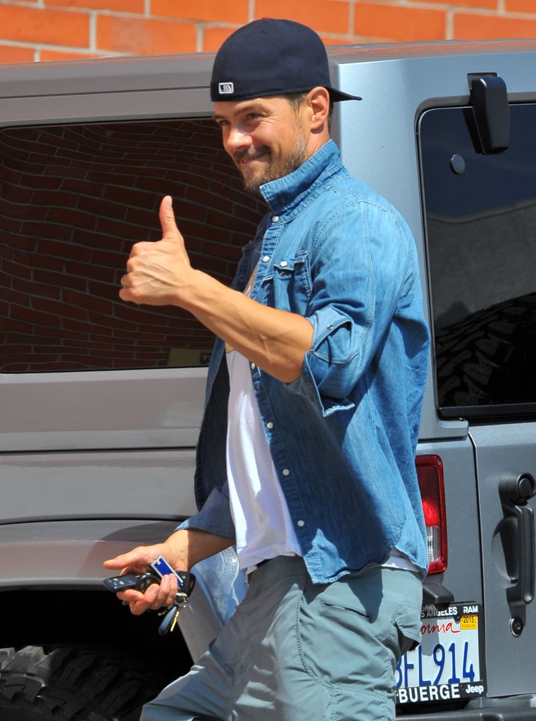 Josh Duhamel flashed a thumbs up while out on Monday in LA.