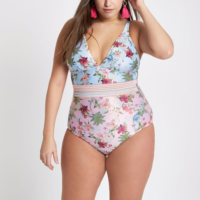 River Island Floral Scallop Plunge Swimsuit