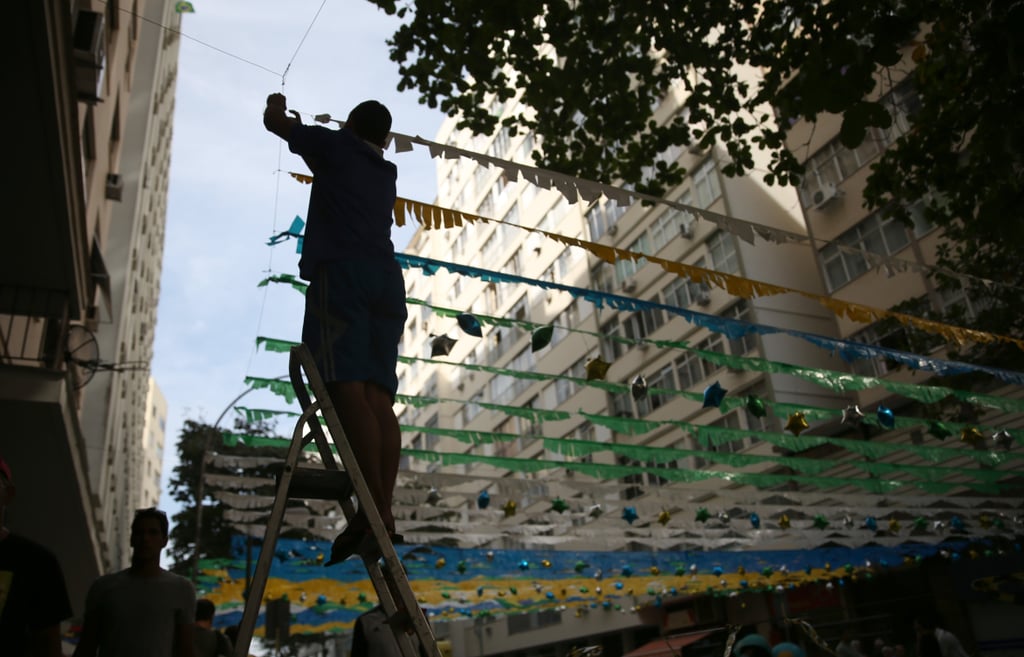 Streamers were hung over the streets of Rio de Janeiro.