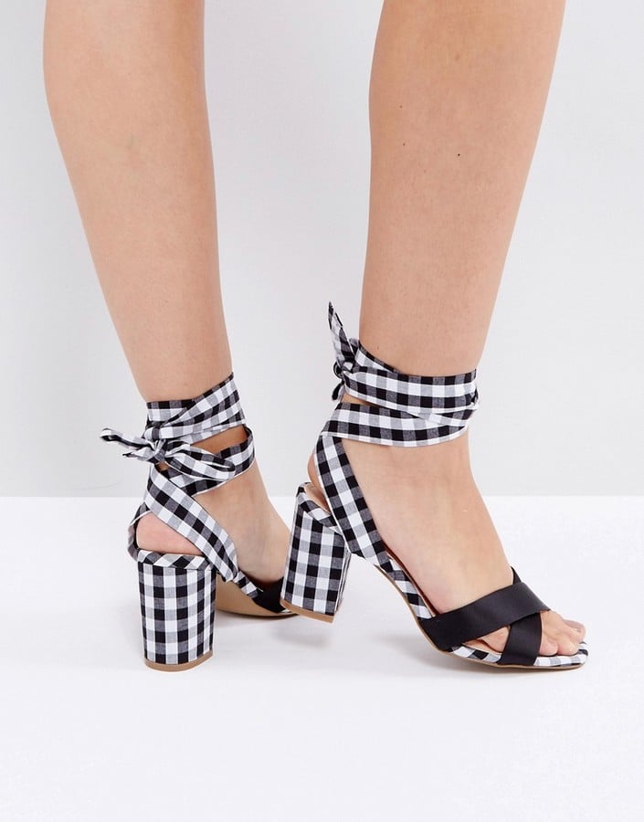 Coco Wren Tie Ankle Gingham Block Sandal