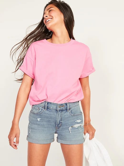 Old Navy Mid Rise Boyfriend Ripped Light Wash Jean Shorts The