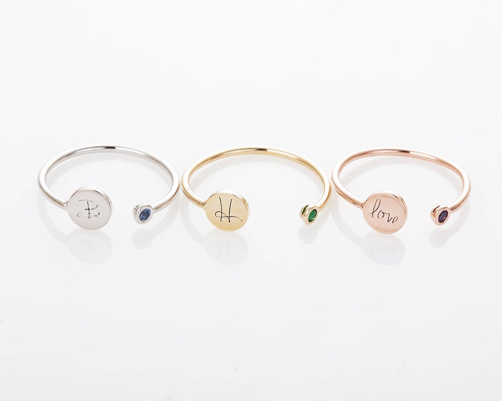 Birthstone Ring With Engraved Initial Disc