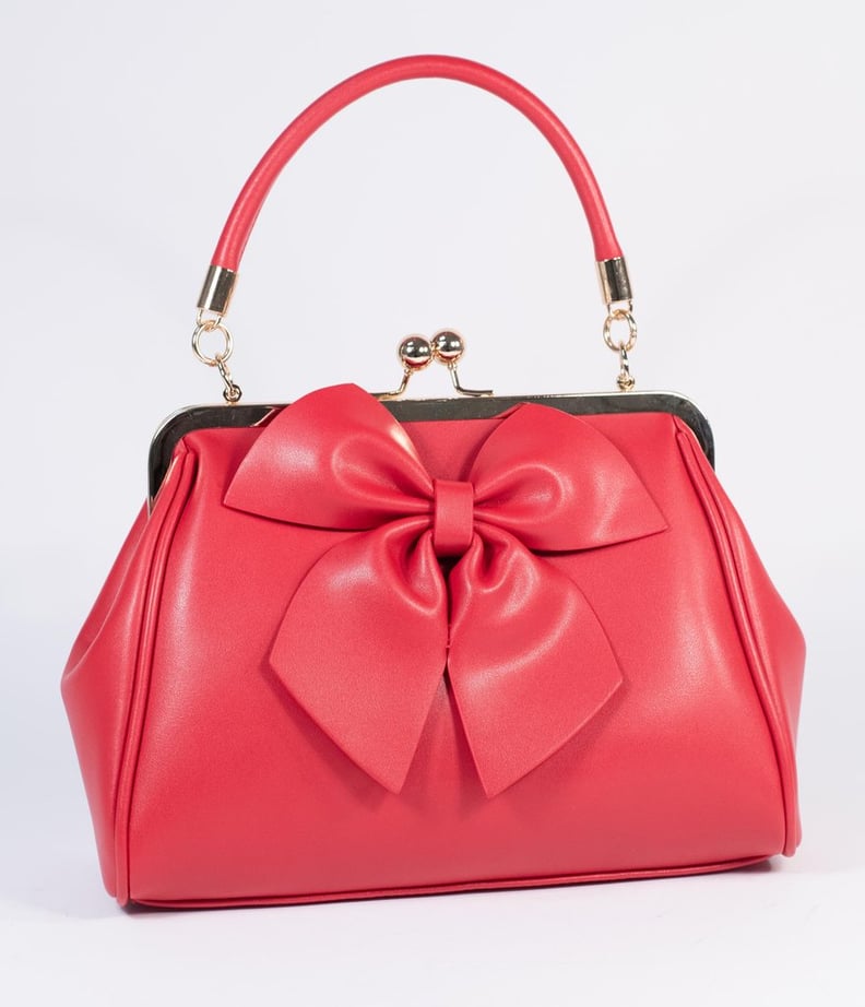 Unique Vintage Red Leatherette Bow Lockwood Handbag