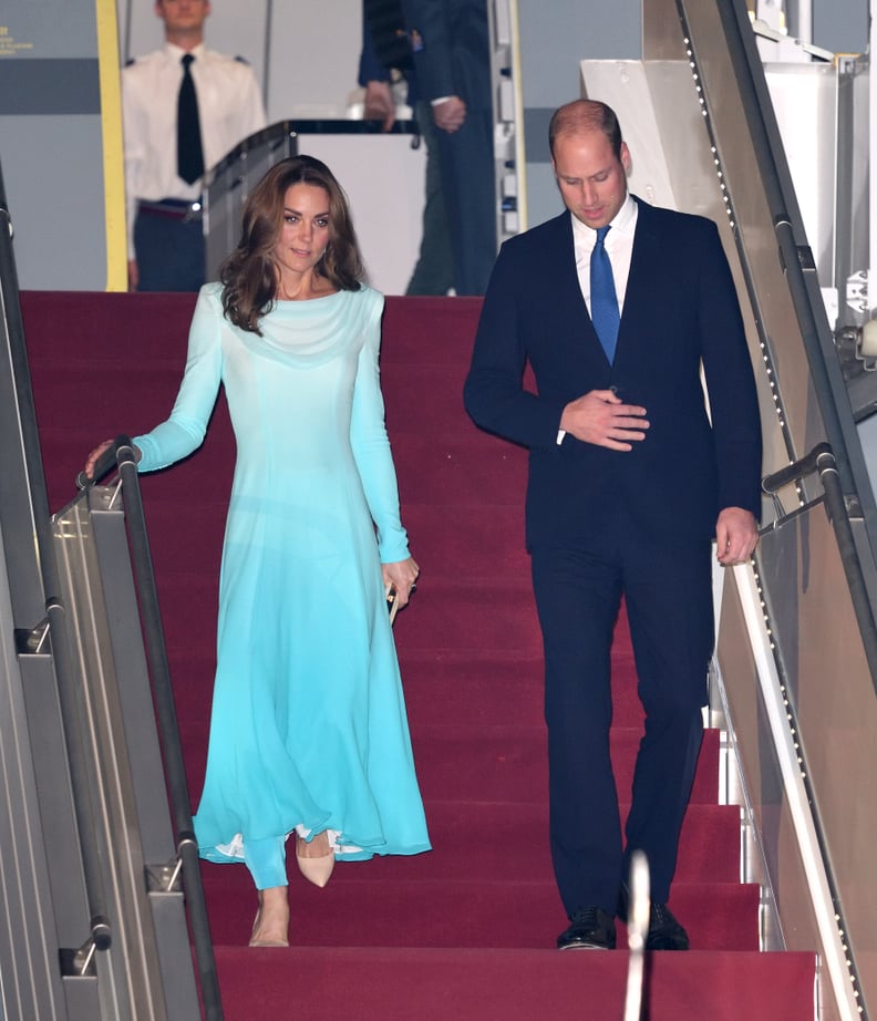 Kate Middleton Wearing a Blue Catherine Walker Dress in Pakistan