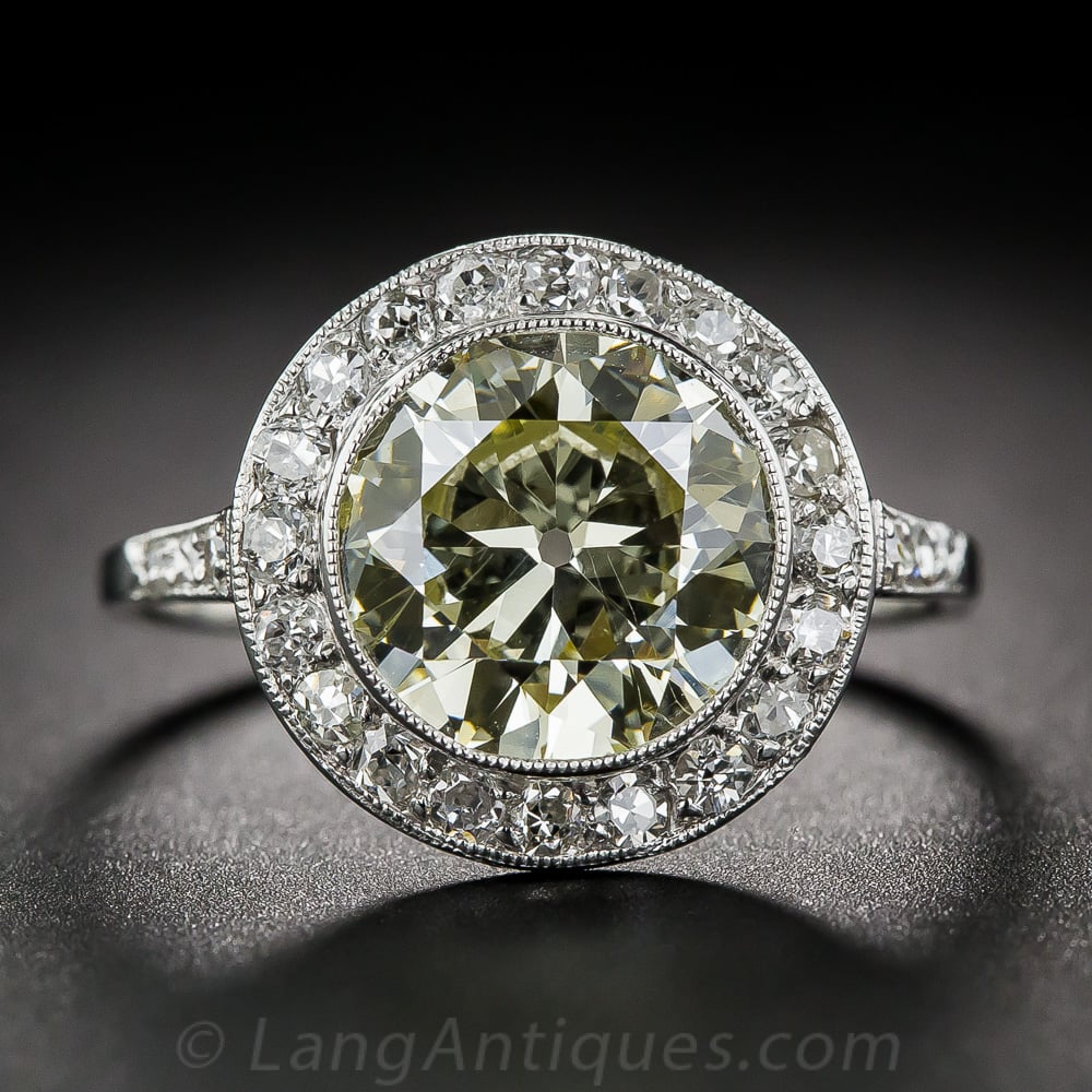 3 Carat Light Yellow Diamond and Platinum Ring