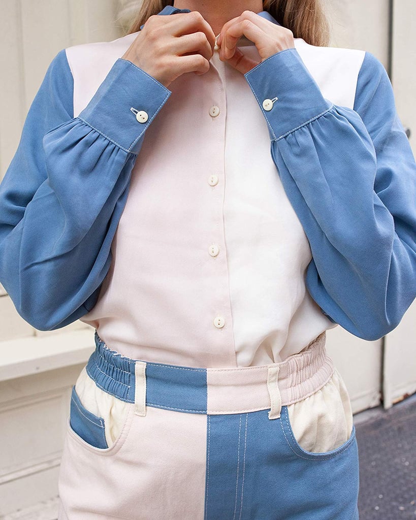 The Drop Women's Tri-Color Blocked Long Sleeve Button Down Shirt by