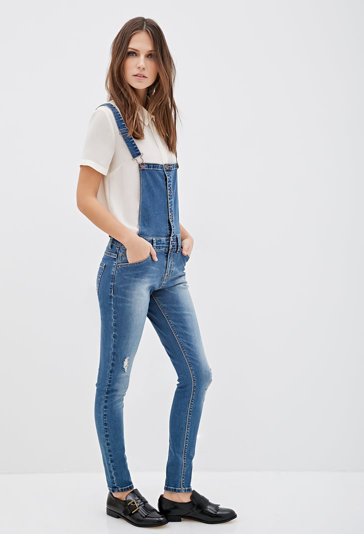 Forever 21 Distressed Denim Overalls 