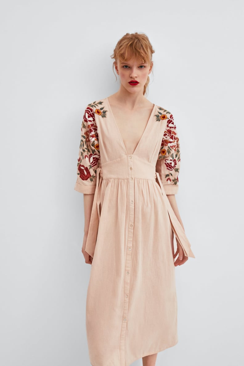 Zara Embroidered V-Neck Dress
