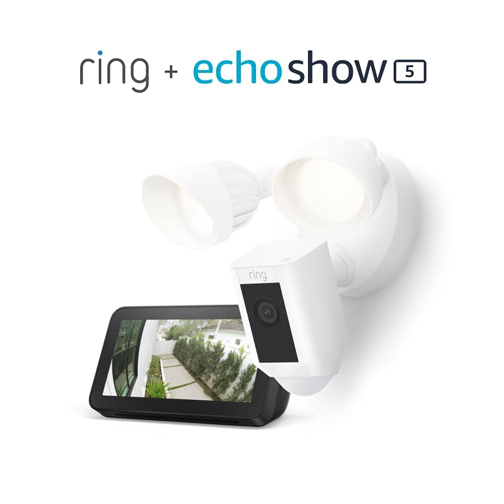 Ring Floodlight Cam Wired Plus Bundle With Echo Show 5 (2nd Gen)