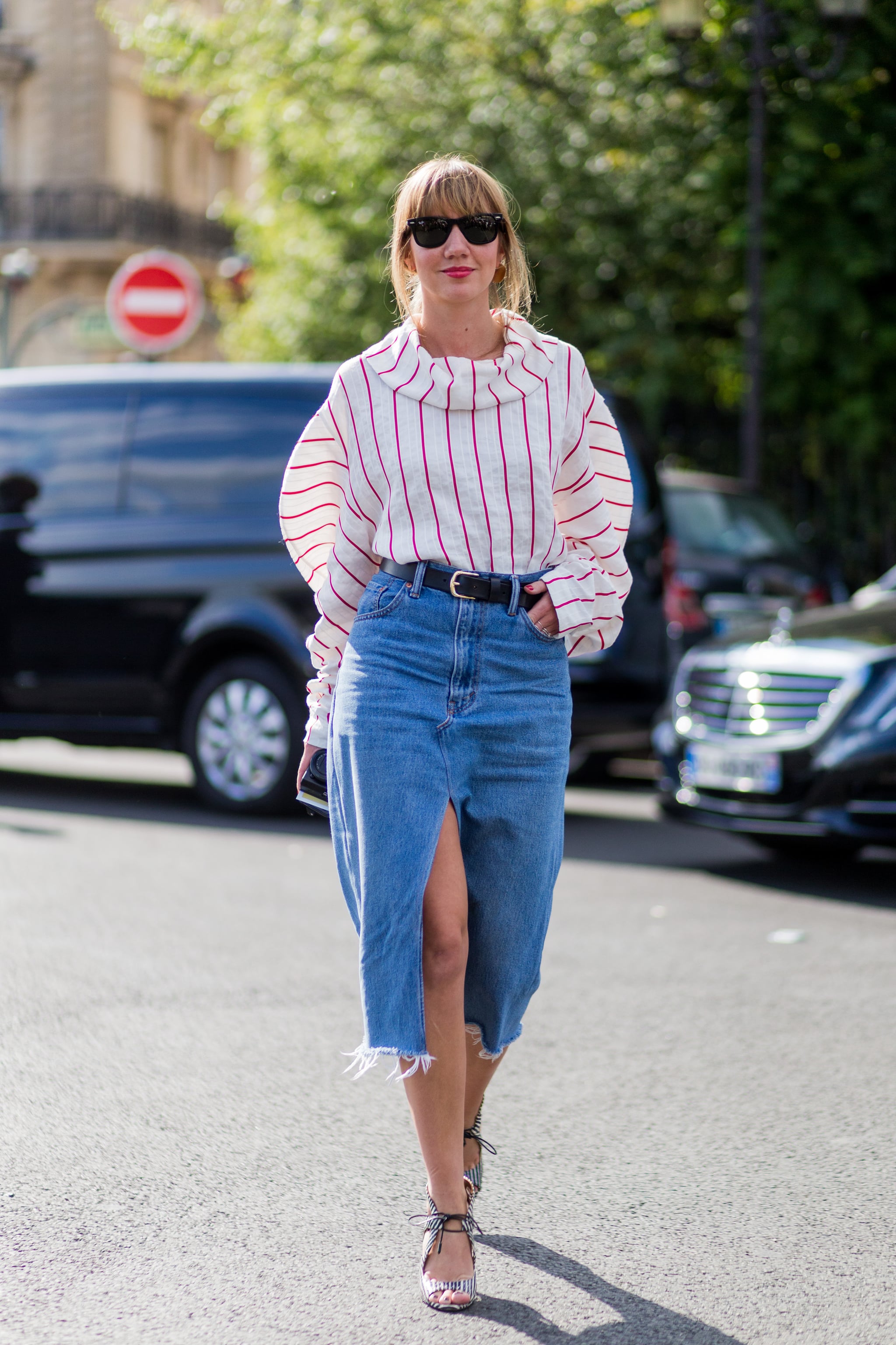 striped jean skirt