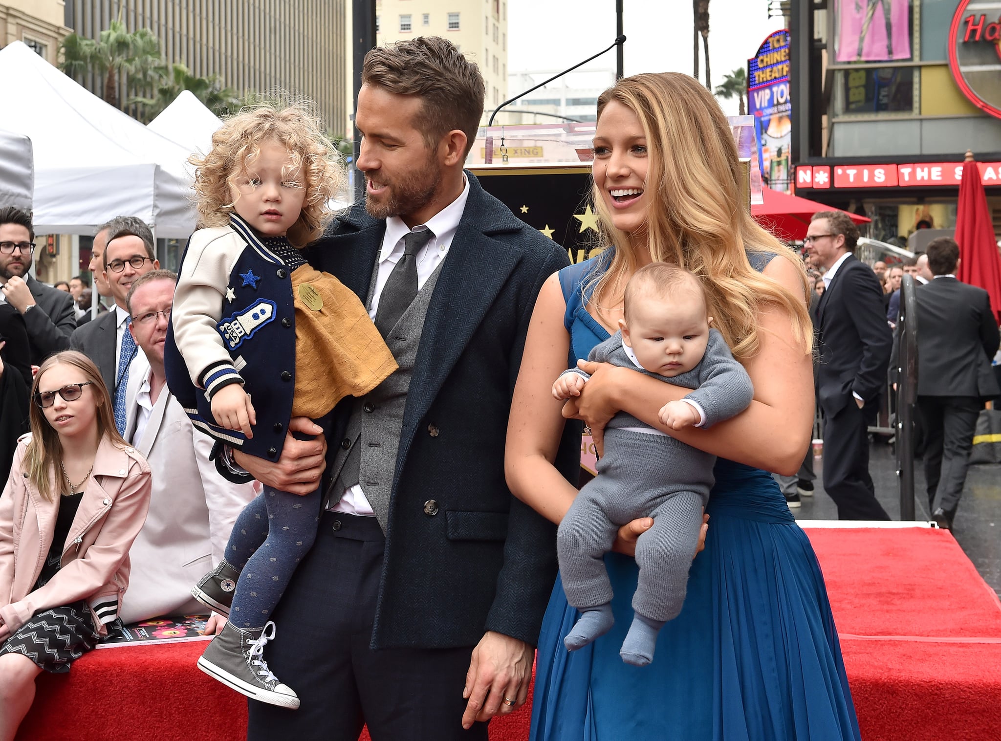 HOLLYWOOD, CA - DECEMBER 15:  Actors Ryan Reynolds and Blake Lively with daughters James Reynolds and Ines Reynolds attend the ceremony honoring Ryan Reynolds with a Star on the Hollywood Walk of Fame on December 15, 2016 in Hollywood, California.  (Photo by Axelle/Bauer-Griffin/FilmMagic)