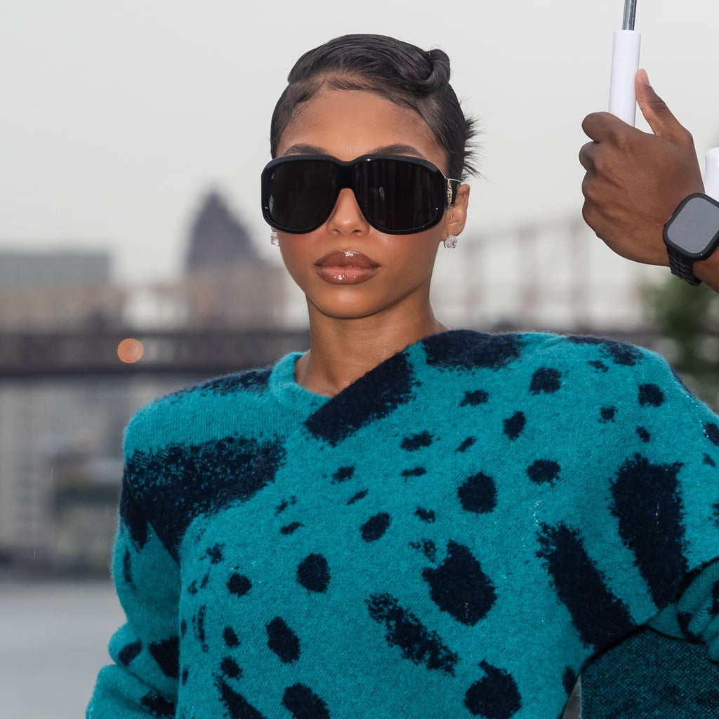 Lori Harvey Wears a Printed Mini With a Dramatic Scarf to the Prabal Gurung Show