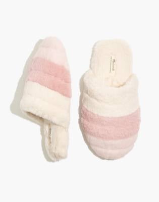 Colorblock Quilted Scuff Slippers in Recycled Faux Fur