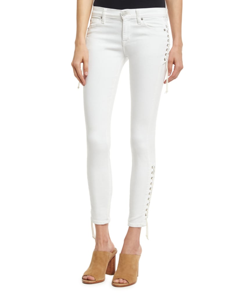 The break in the lace design on this pair of Hudson jeans ($265) is what makes them unique.