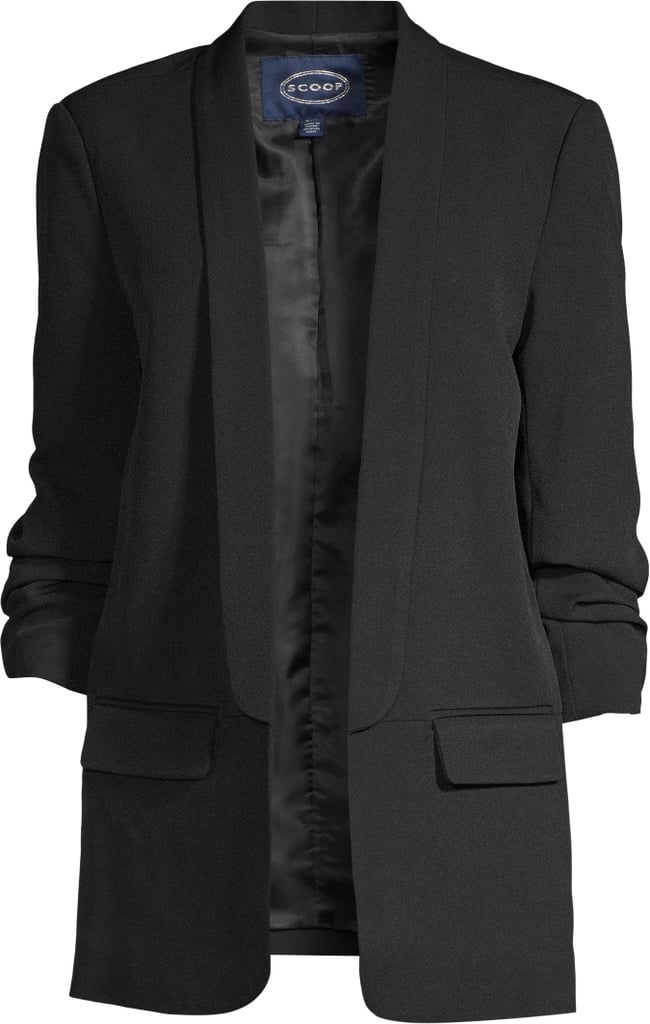 Scoop Scrunch-Sleeve Shawl Collar Boyfriend Blazer