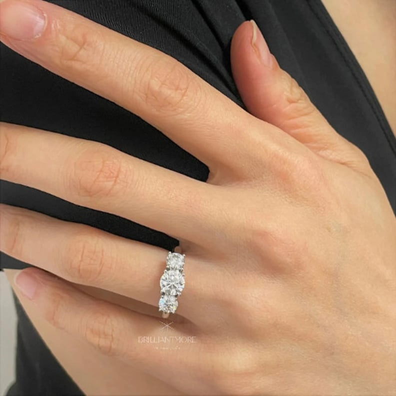 Second Engagement Ring Idea: Brilliantmore Moissanite Three-Stone Ring