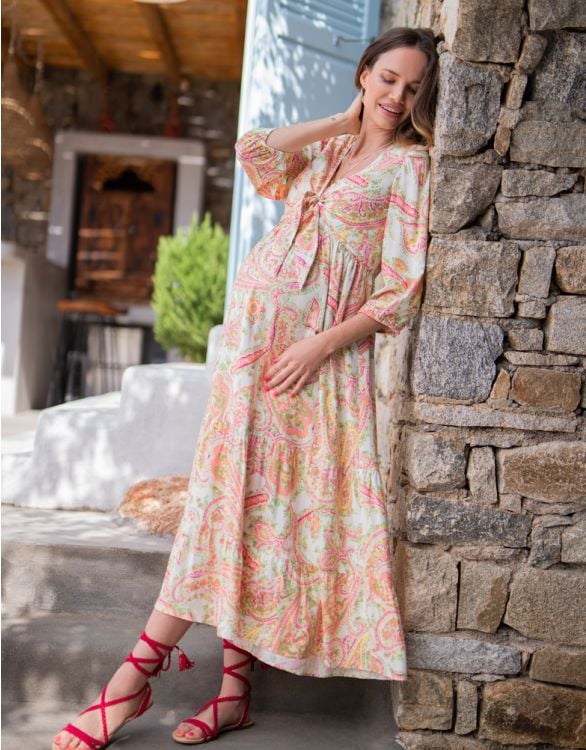 Paisley Tie Front Maternity Wedding Guest Dress