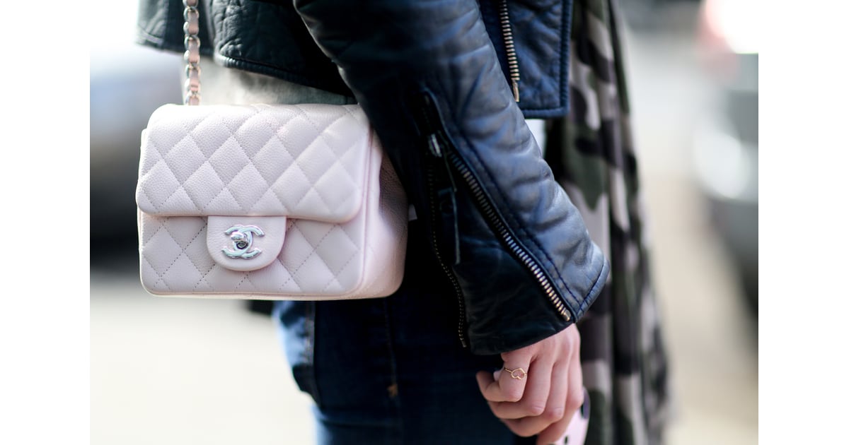 leather jacket is a petal-pink Chanel 