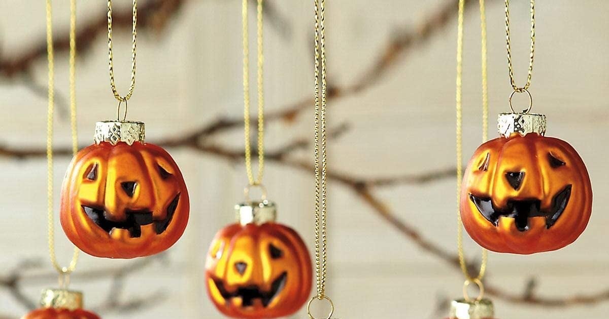 Details about   Halloween Pumpkin  5" Glitter Tree Ornaments Decor Decorations Set of 3 