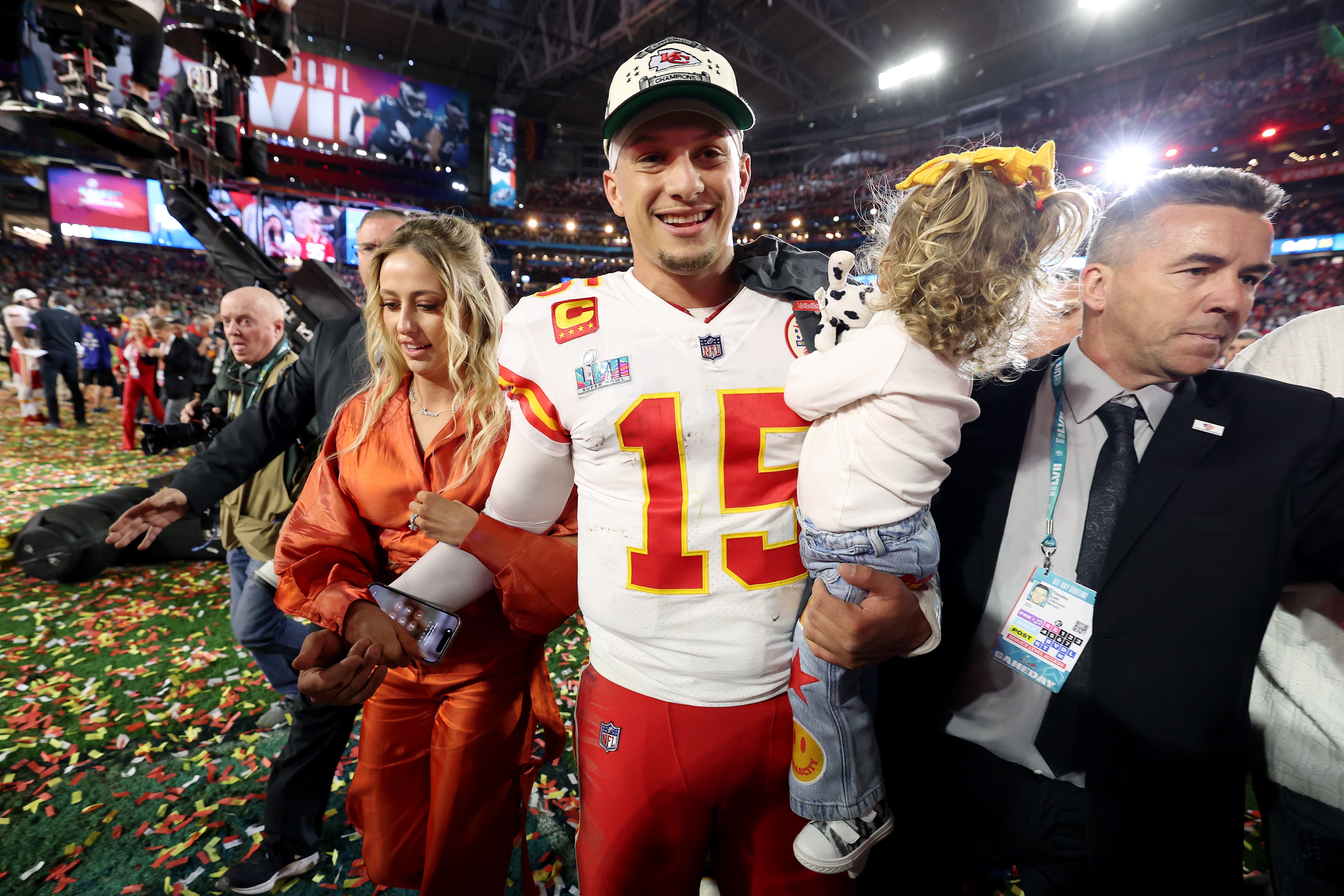 Patrick Mahomes celebrates sweet on-field moment after Super Bowl