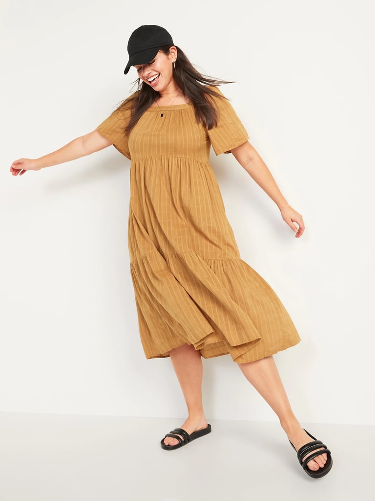 Something Effortless: Dobby Bell-Sleeve Midi Swing Dress