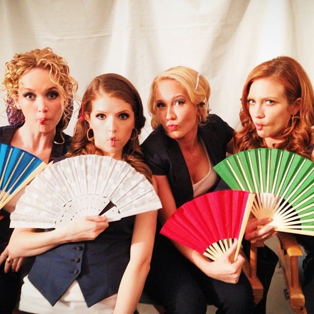 Kelley Jackle, Anna Kendrick, Anna Camp, and Brittany Snow made fish faces on the Pitch Perfect 2 set.
Source: Instagram user annakendrick47