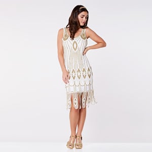 Molly Art Deco Hand Embellished Dress In White
