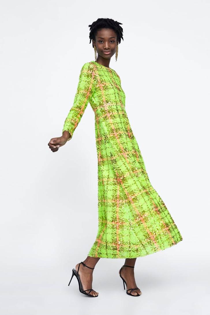 Zara Limited Edition Sequin Plaid Dress | Kendall Jenner Green ...