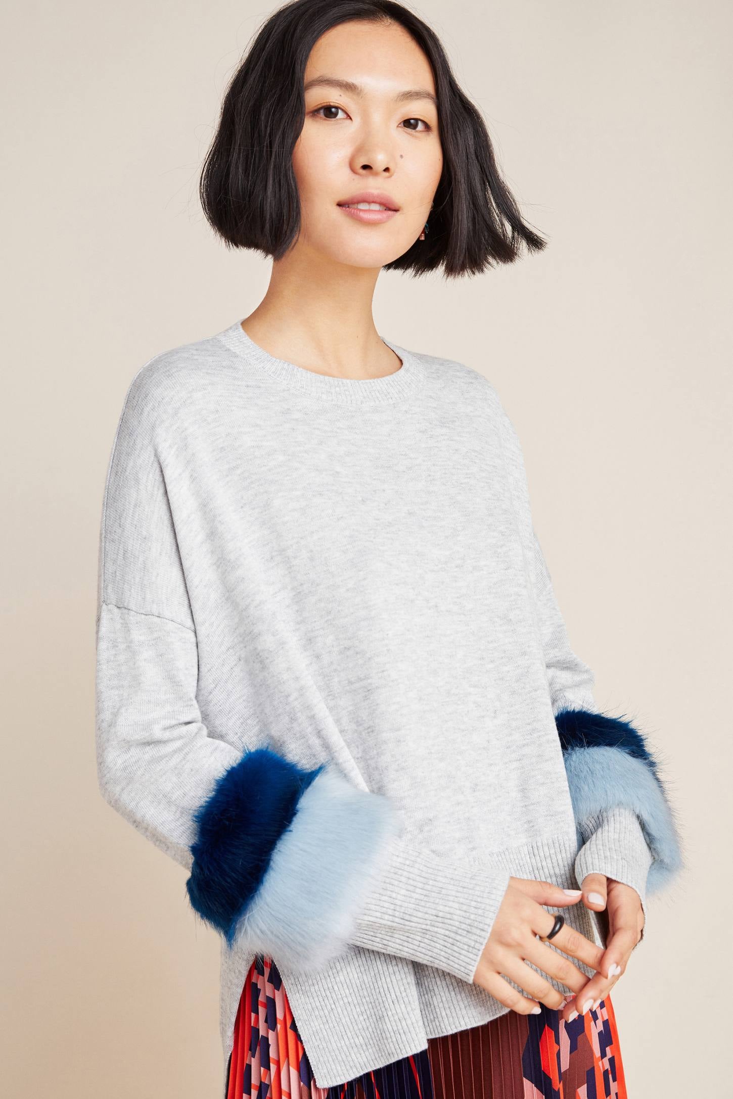 Sweater with faux fur cuffs zara outlet