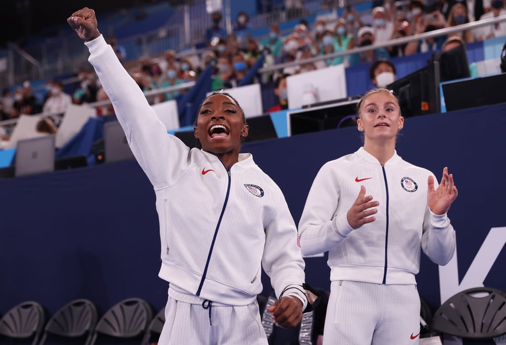 Simone Biles Cheers on Her Olympic Teammates During Finals