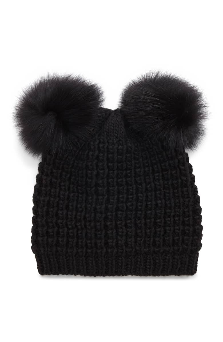 Kyi Kyi Genuine Fox Fur Pompoms Hat