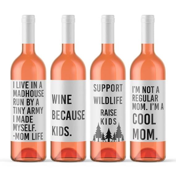 4 Funny Mom Life Wine Bottle Labels | Funny Wine Labels on ...