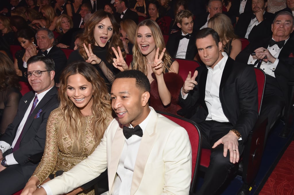 Pictured: Katharine McPhee, Behati Prinsloo, Adam Levine, Chrissy Teigen, and John Legend