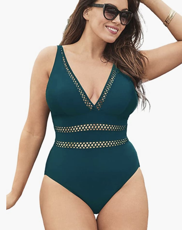 Best Swimsuits For Large Bust: Swimsuits For All Lattice Plunge One-Piece Swimsuit