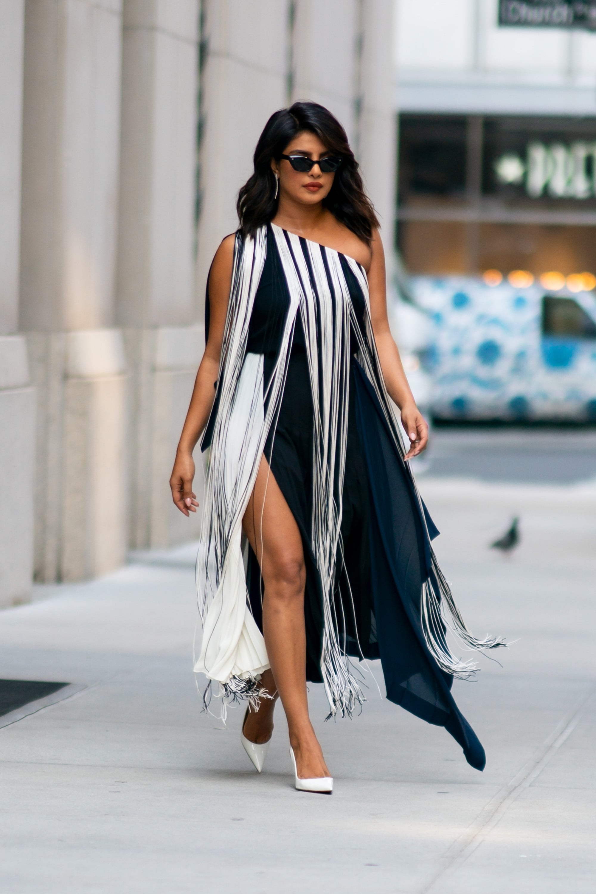 Black and white fringe dress