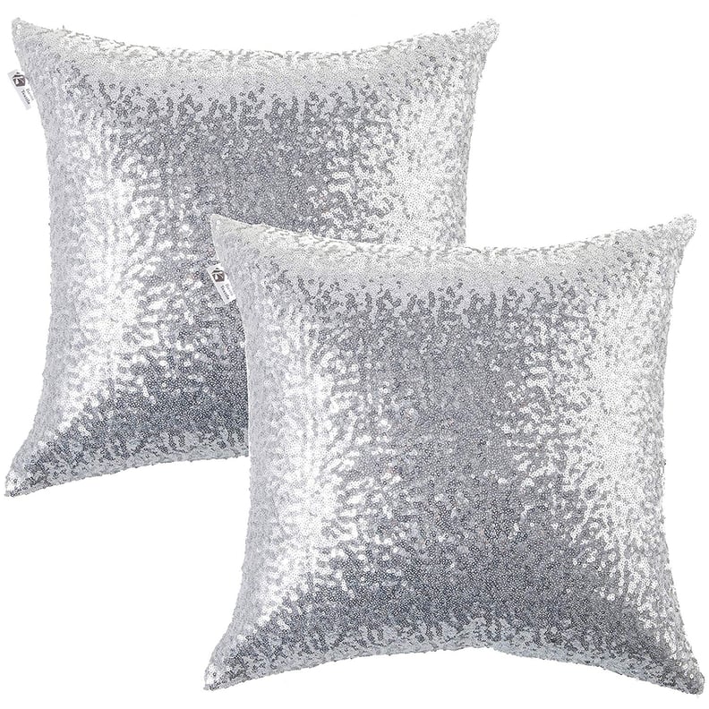 Kevin Textile Decorative Glitzy Sequin & Comfy Satin Solid Throw Pillow