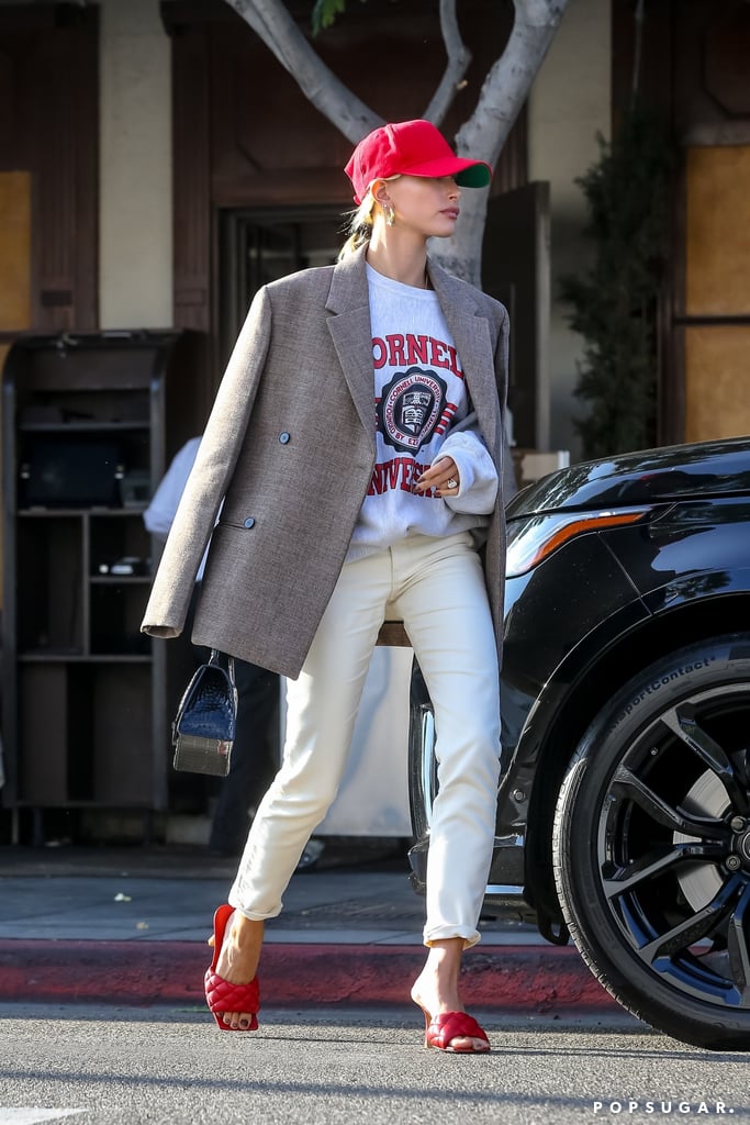 Hailey Baldwin Wearing a College Sweatshirt in Beverly Hills, CA