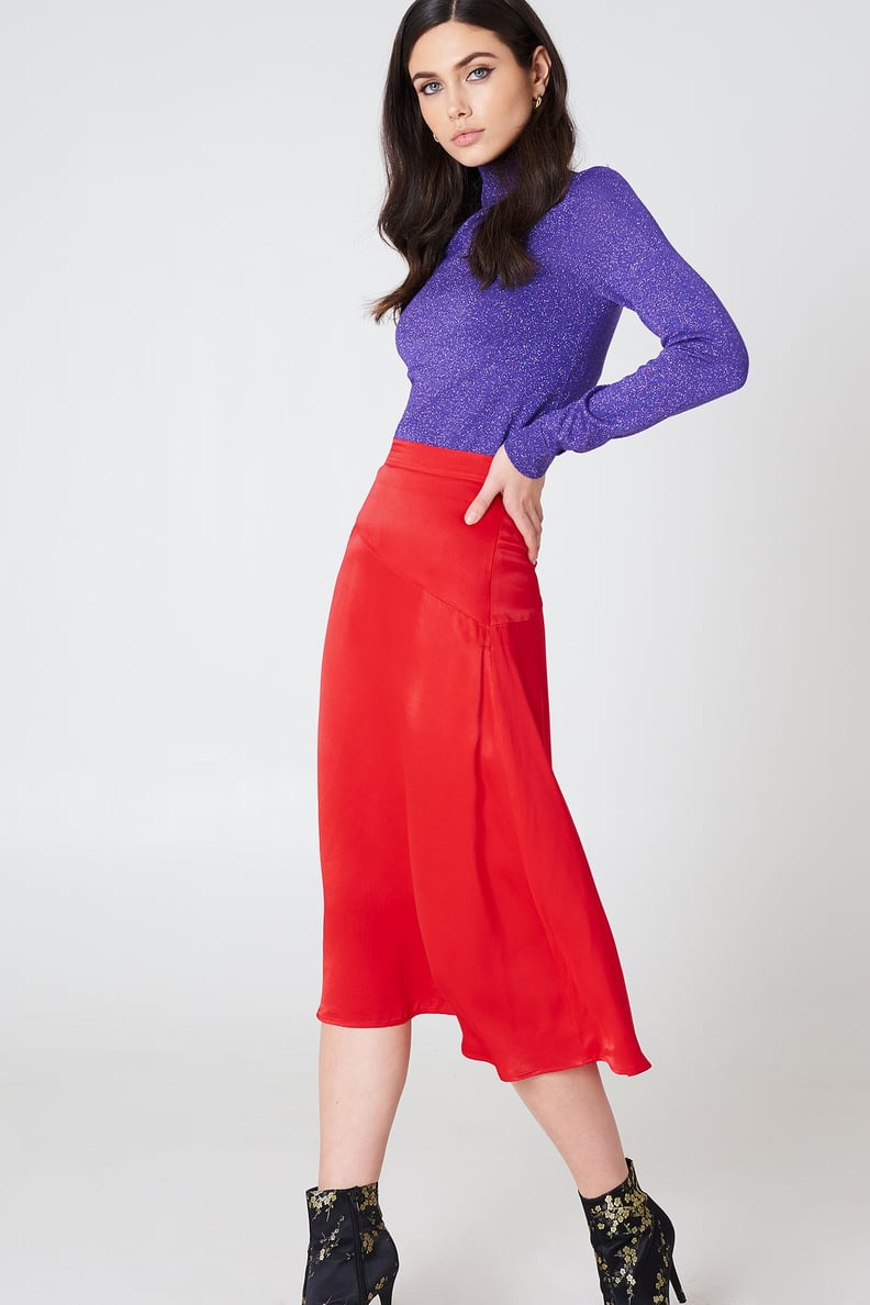 NA-KD Satin Midi Skirt in Red