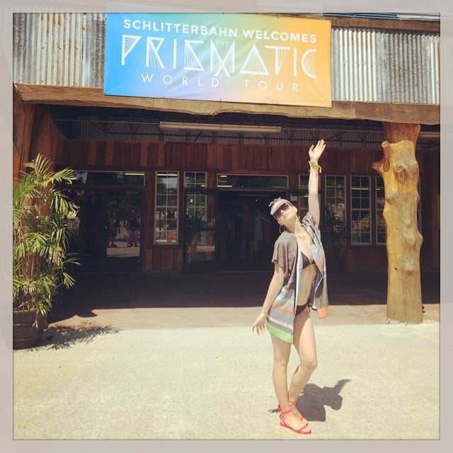 Katy Perry raised a hand in front of a sign for her tour. 
Source: Instagram user katyperry