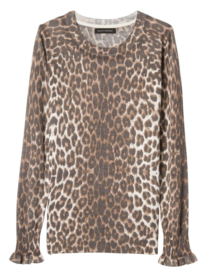 Leopard-Print Ruffle-Cuff Crew