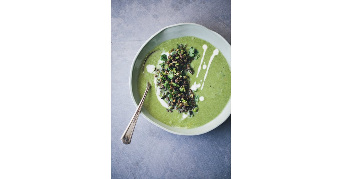 Asparagus, Fennel, and Spinach Soup With Toppings Healthy Green Soup