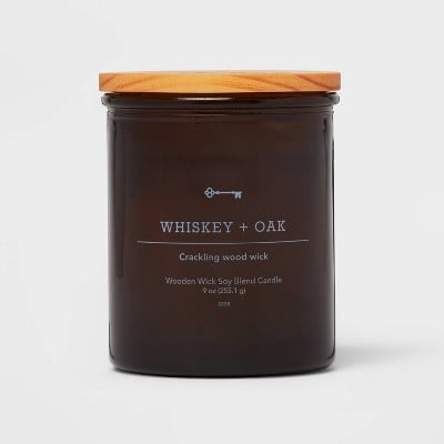 Threshold Whiskey and Oak Lidded Wooden Wick Candle