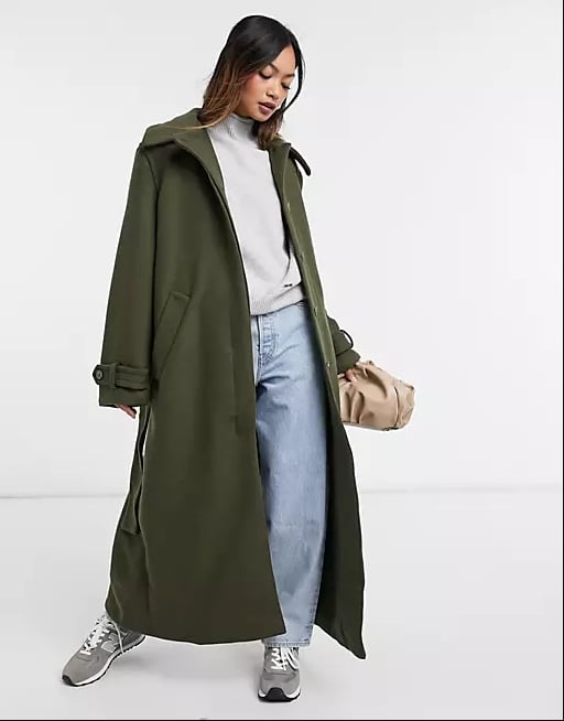 Weekday Ricky Recycled Wool Belted Coat in Khaki