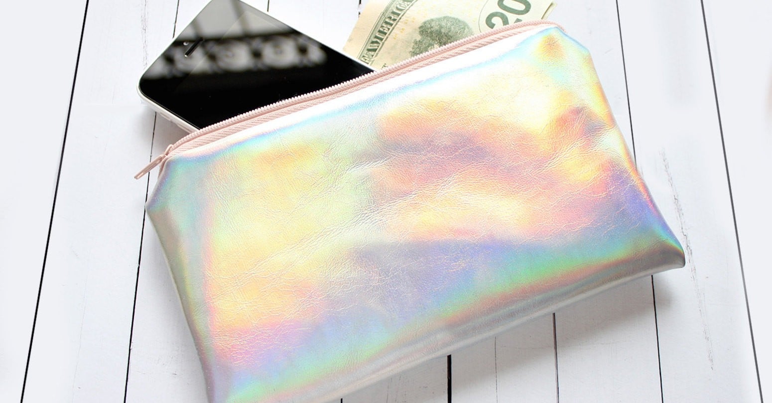 Bags, Holographic Handbag Geometric Irredescent Color Changing Bag 9 X 13