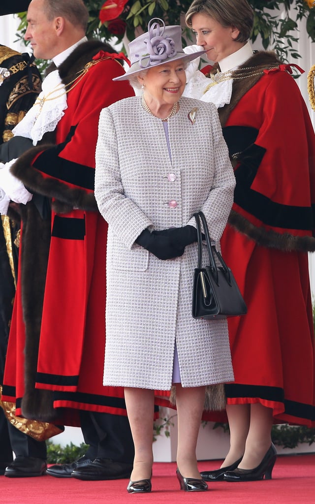 Queen Elizabeth Wearing Purple Tweed Coat