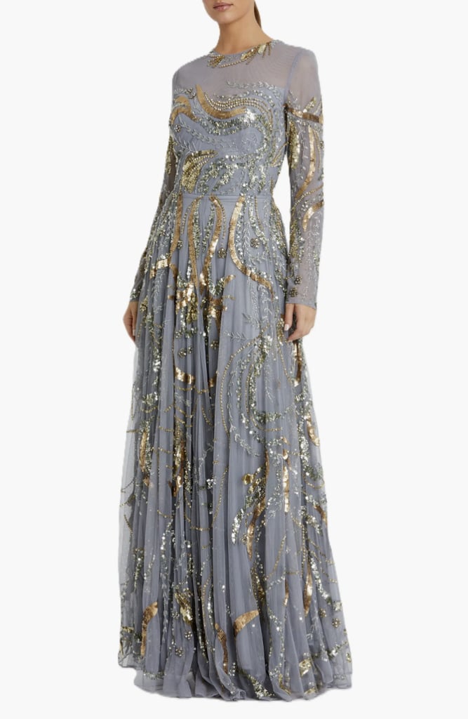 Mac Duggal Long Sleeve Embellished Dress